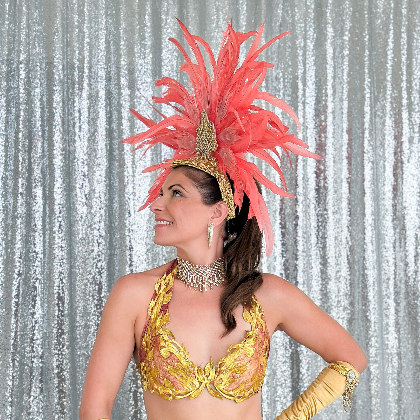 Zizi Coral Showgirl Feather Headpiece