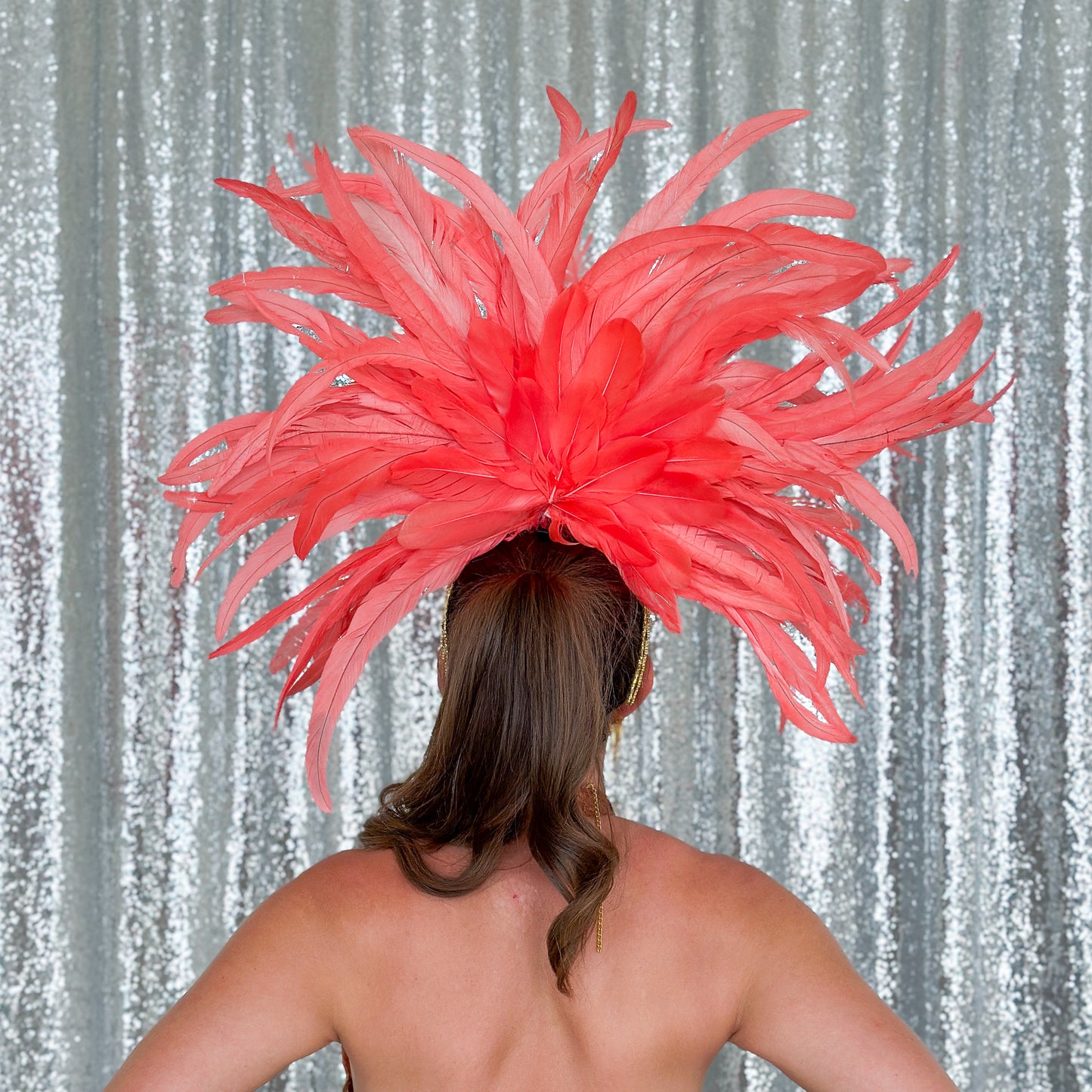 Zizi Coral Showgirl Feather Headpiece