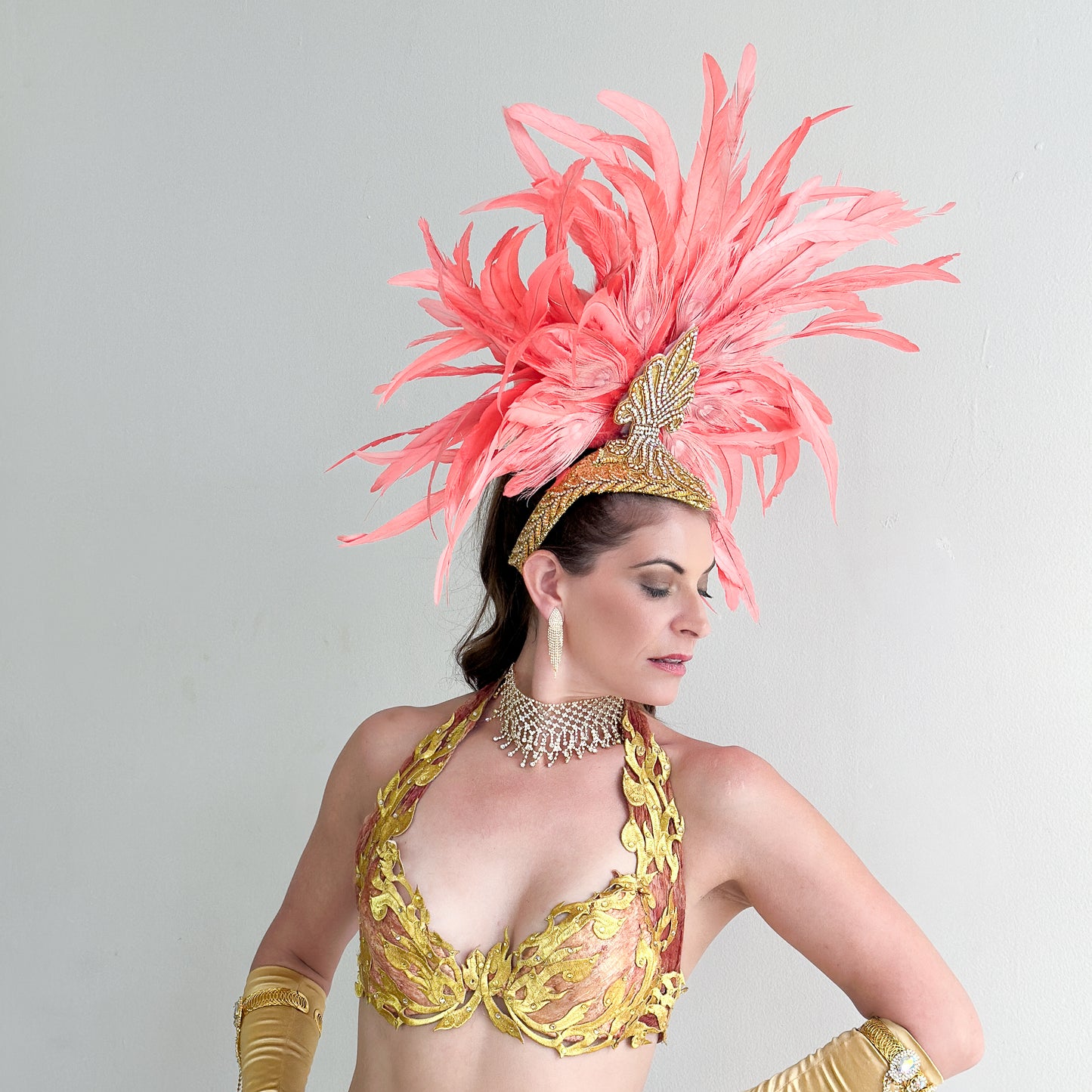 Zizi Coral Showgirl Feather Headpiece