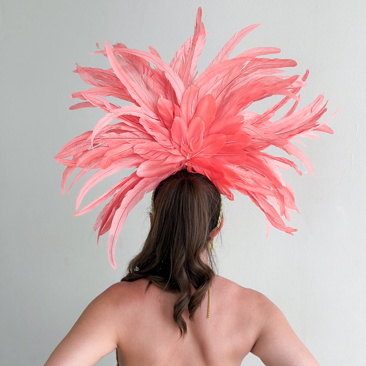 Zizi Coral Showgirl Feather Headpiece