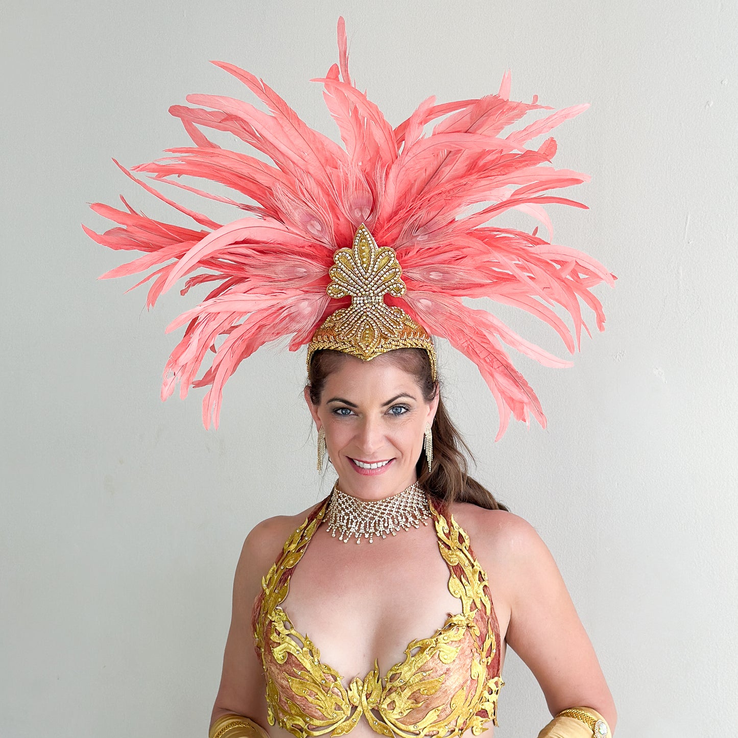 Zizi Coral Showgirl Feather Headpiece