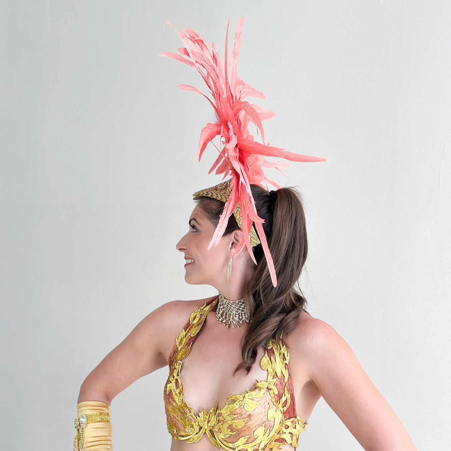 Zizi Coral Showgirl Feather Headpiece