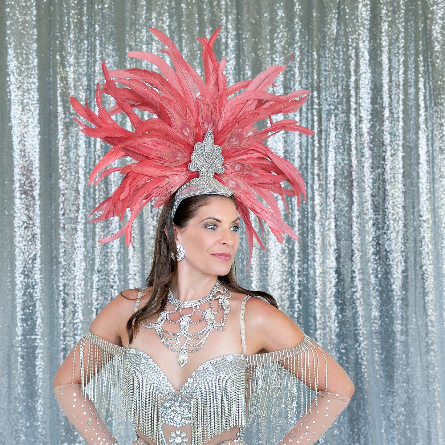Zizi Coral Showgirl Feather Headpiece