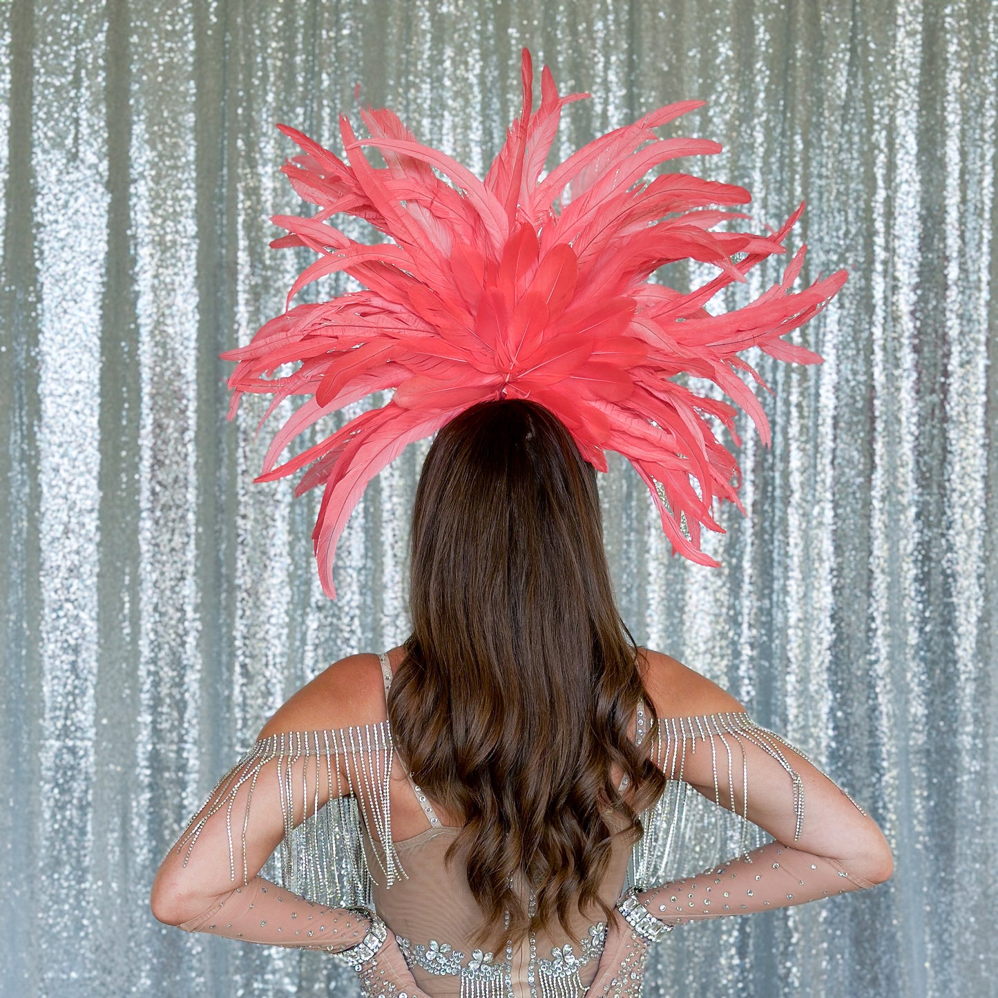 Zizi Coral Showgirl Feather Headpiece