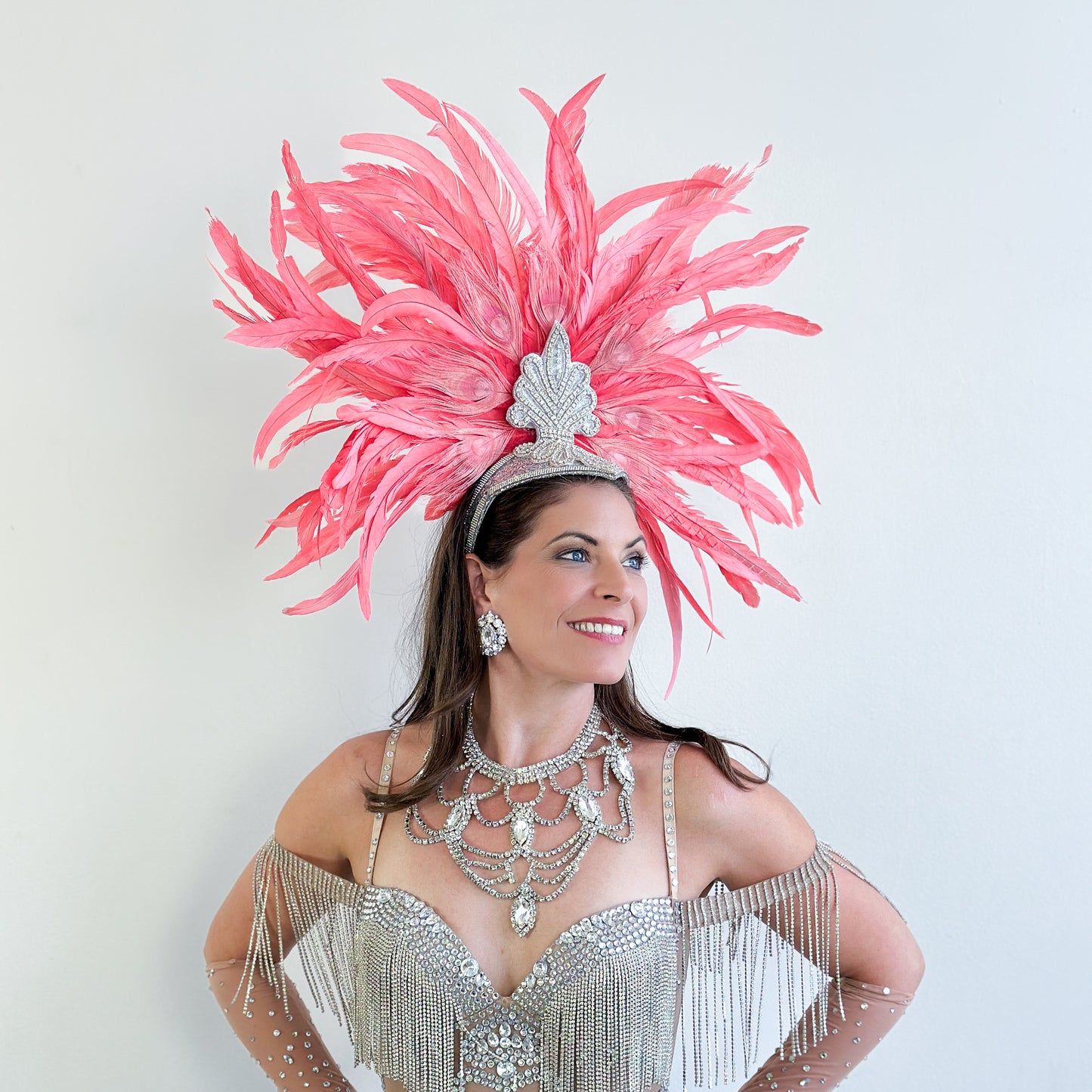 Zizi Coral Showgirl Feather Headpiece