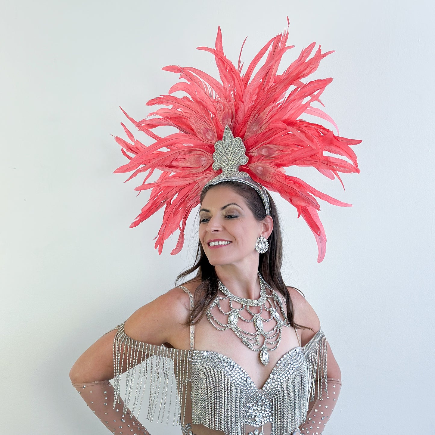 Zizi Coral Showgirl Feather Headpiece