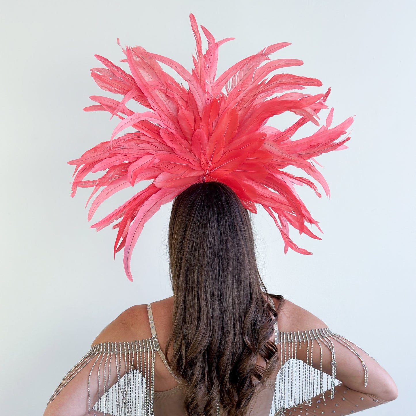 Zizi Coral Showgirl Feather Headpiece
