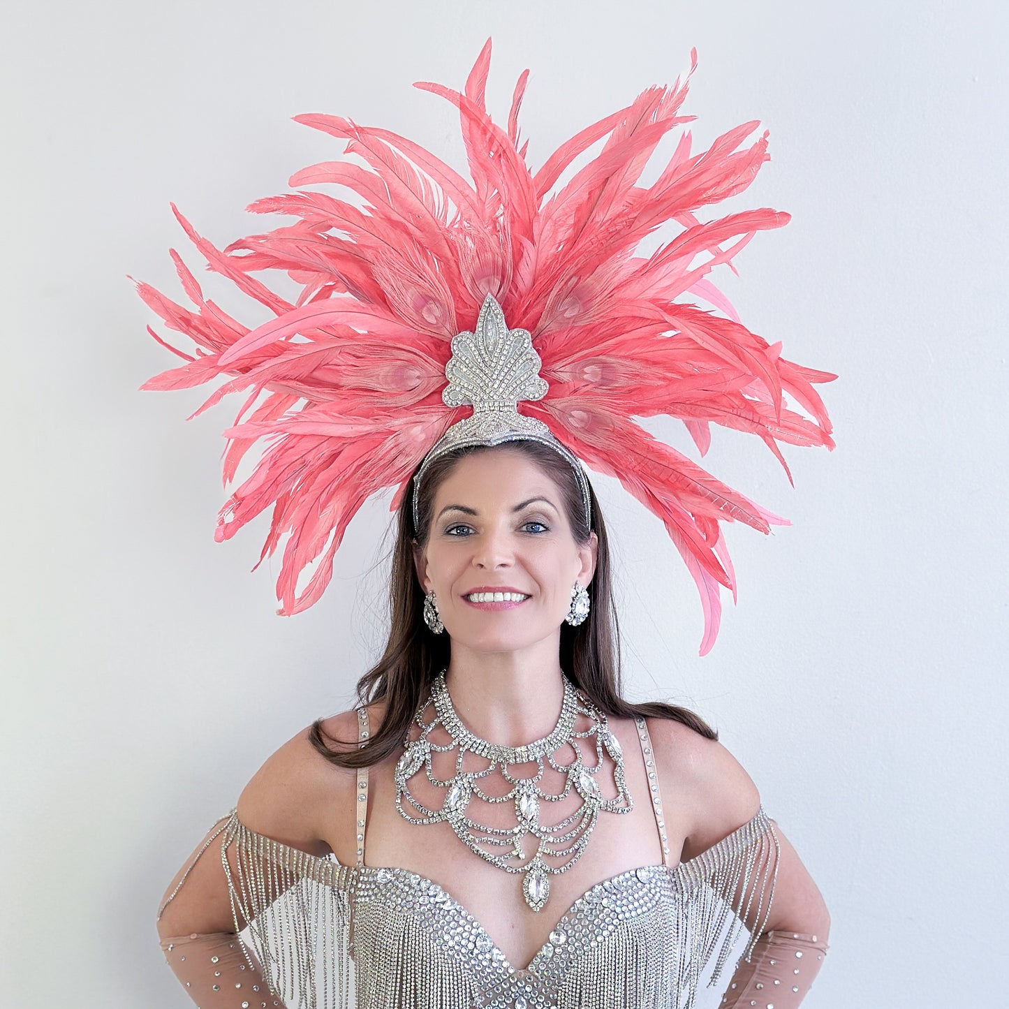 Zizi Coral Showgirl Feather Headpiece