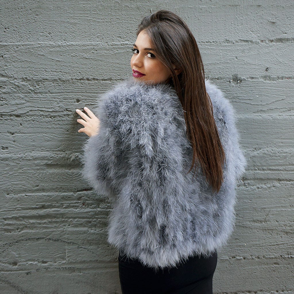 Cropped Marabou Jacket Dark Grey - Feathers