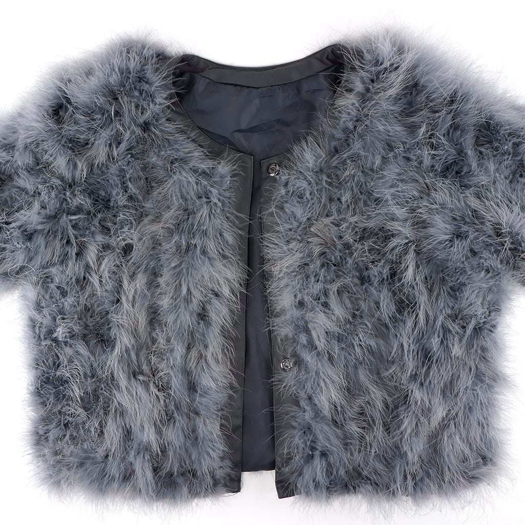 Cropped Marabou Jacket Dark Grey - Feathers