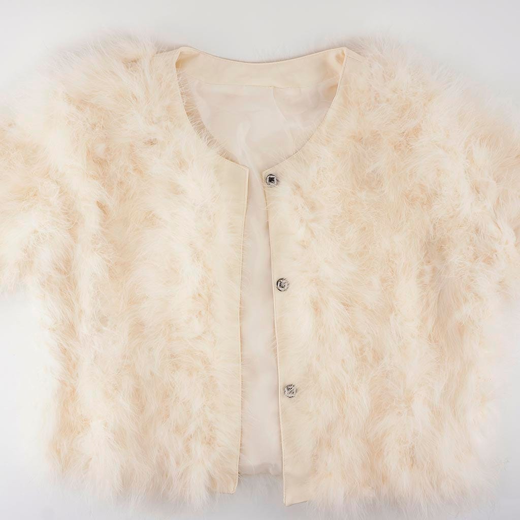 Cropped Marabou Jacket Ivory - Feathers