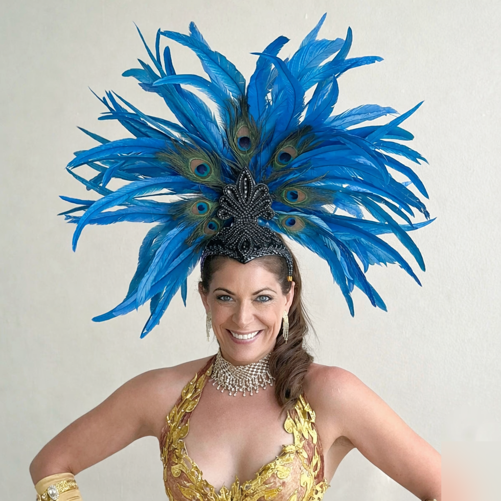 Zizi Dark Turquoise Coque and Peacock Feather Showgirl Headpiece