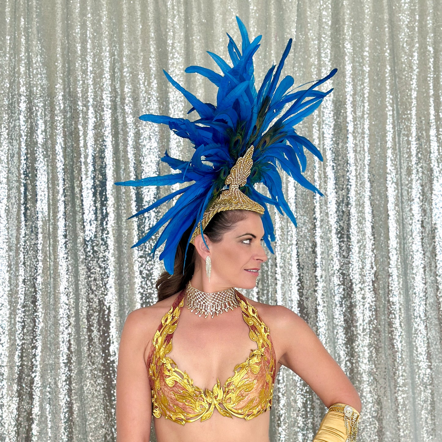 Zizi Dark Turquoise Coque and Peacock Feather Showgirl Headpiece