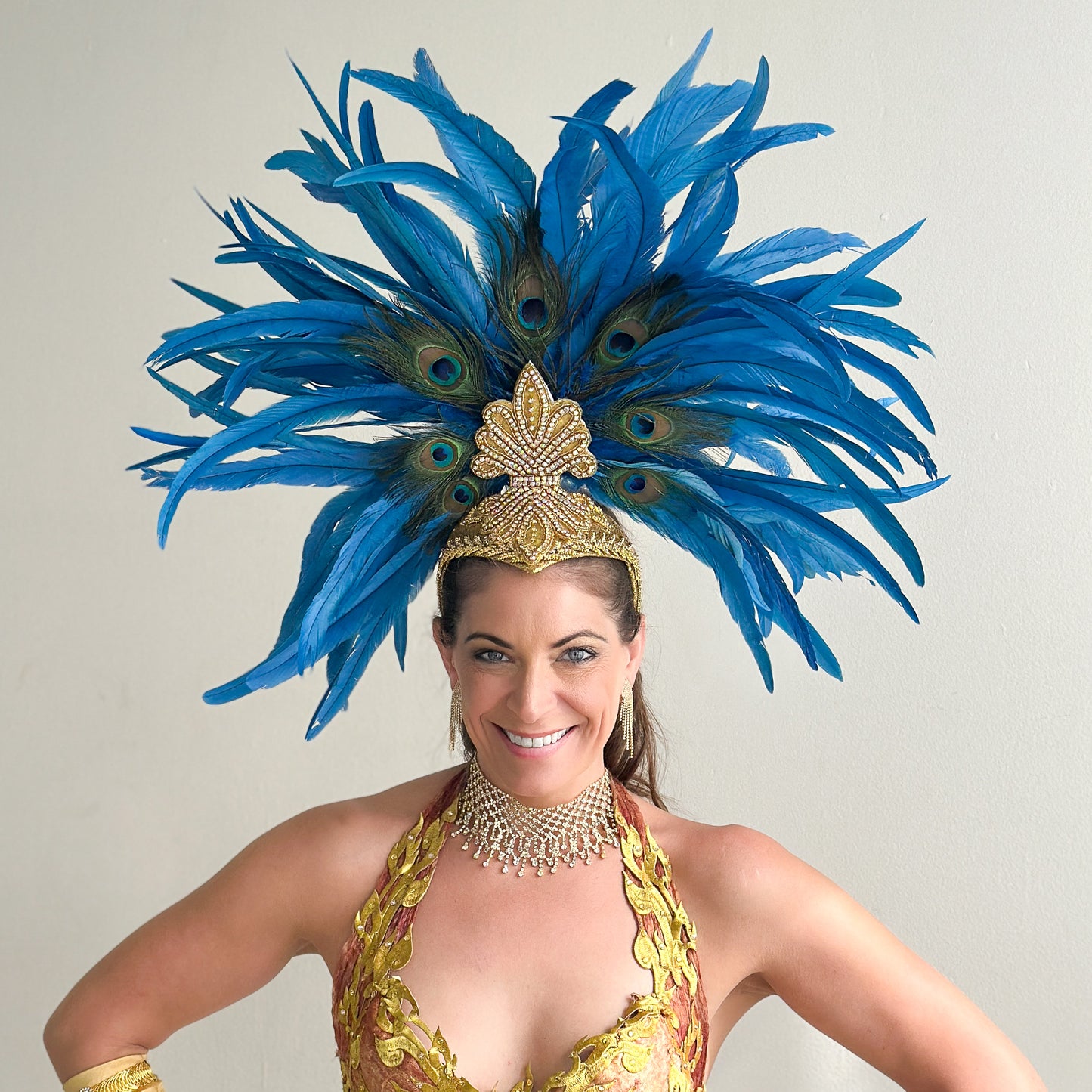 Zizi Dark Turquoise Coque and Peacock Feather Showgirl Headpiece
