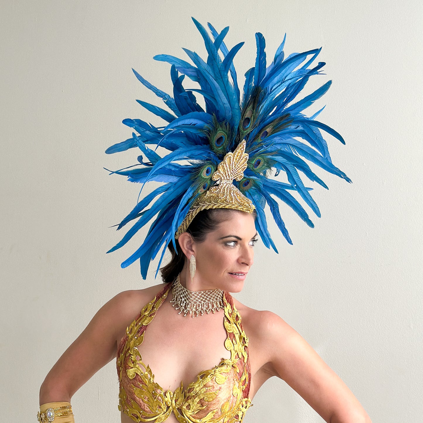 Zizi Dark Turquoise Coque and Peacock Feather Showgirl Headpiece