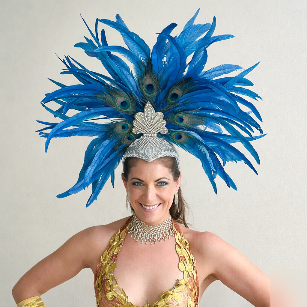 Zizi Dark Turquoise Coque and Peacock Feather Showgirl Headpiece