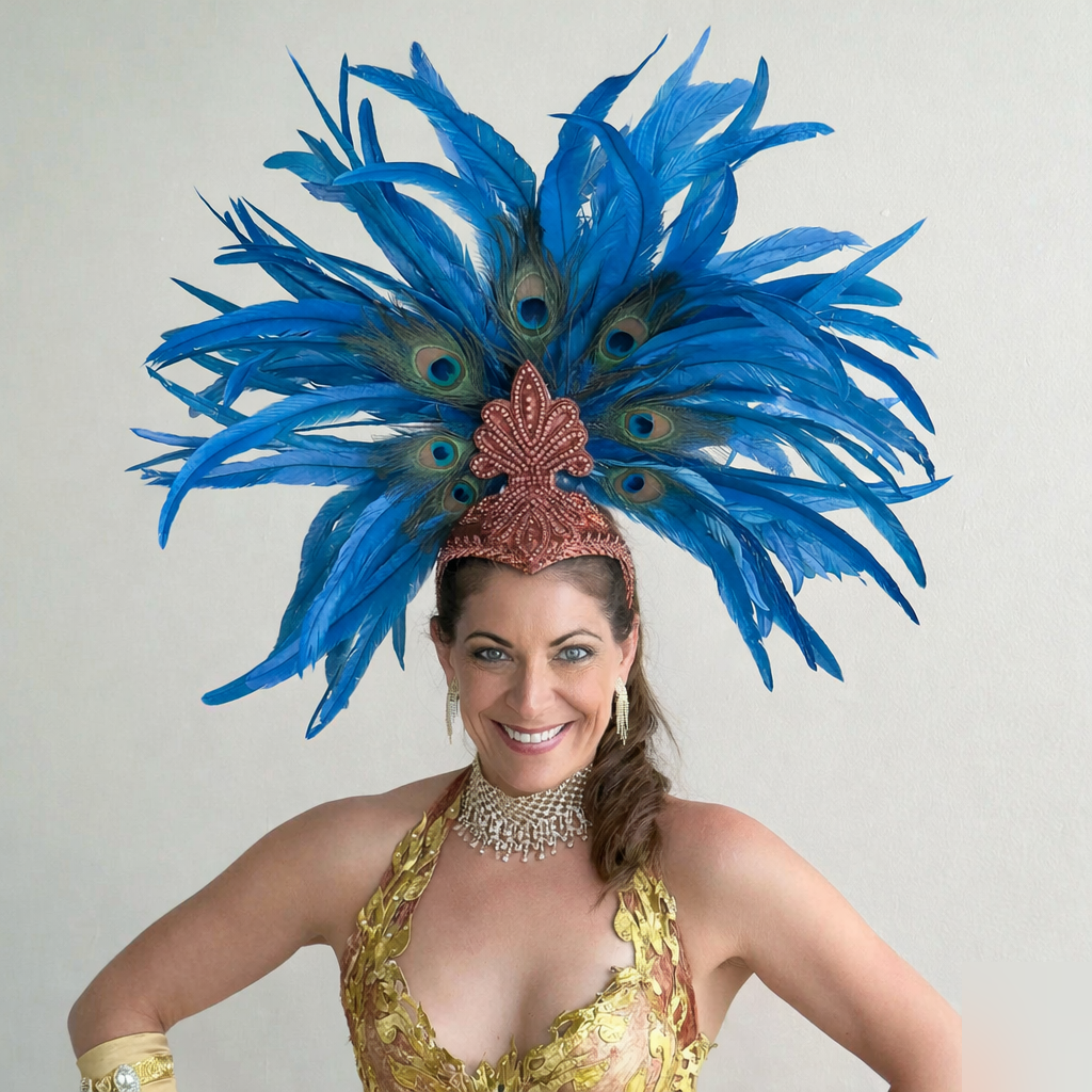 Zizi Dark Turquoise Coque and Peacock Feather Showgirl Headpiece