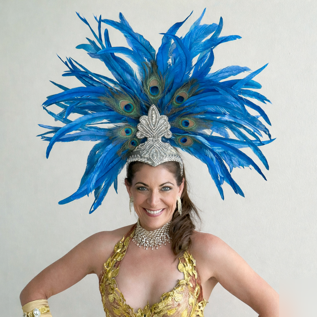 Zizi Dark Turquoise Coque and Peacock Feather Showgirl Headpiece