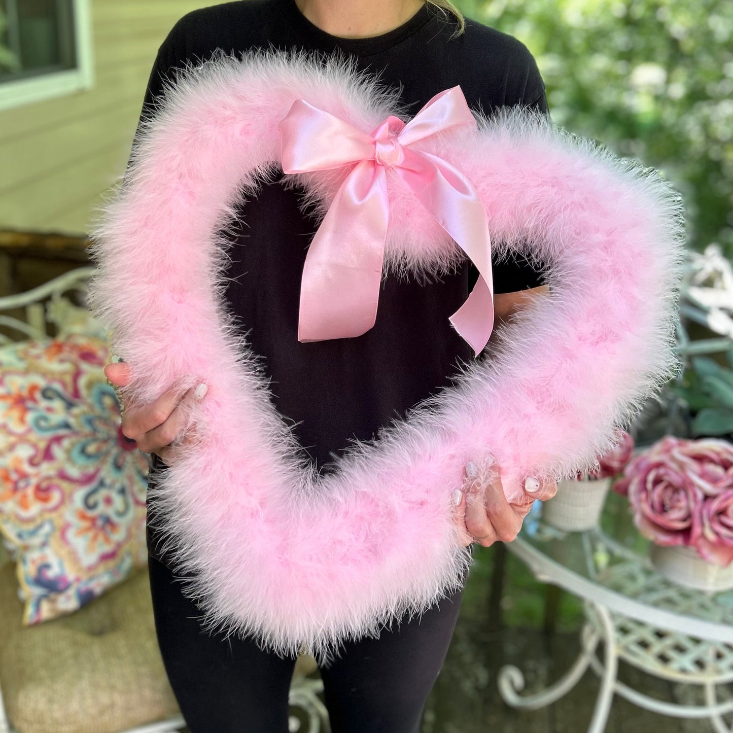 Decorative Candy Pink Heart Shaped Feather Wreath and Wall Art - Feathers