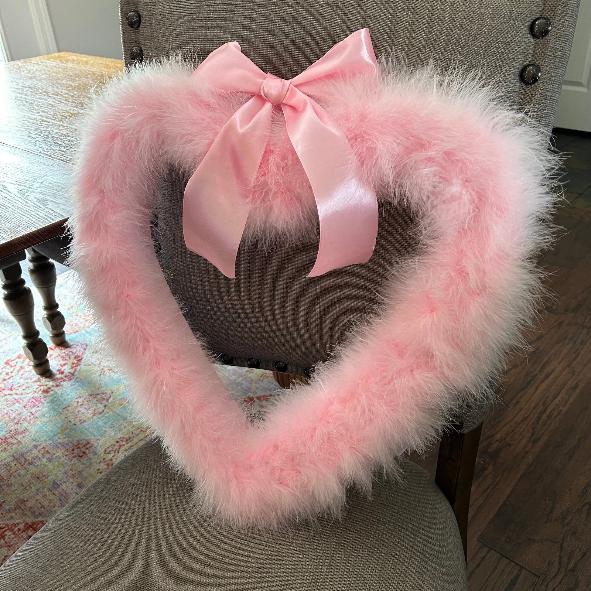 Decorative Candy Pink Heart Shaped Feather Wreath and Wall Art - Feathers