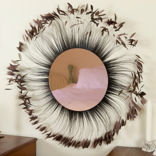 Decorative Feather Wall Art with Rose Gold Mirror - Feathers