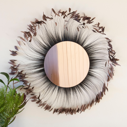 Decorative Feather Wall Art with Rose Gold Mirror - Feathers