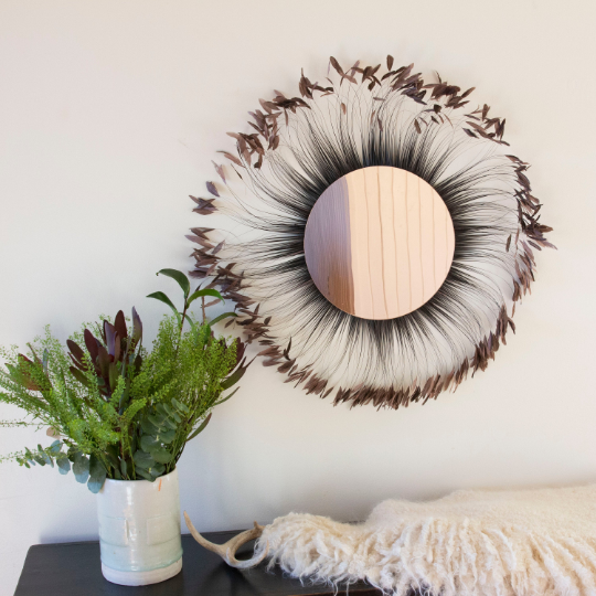 Decorative Feather Wall Art with Rose Gold Mirror - Feathers