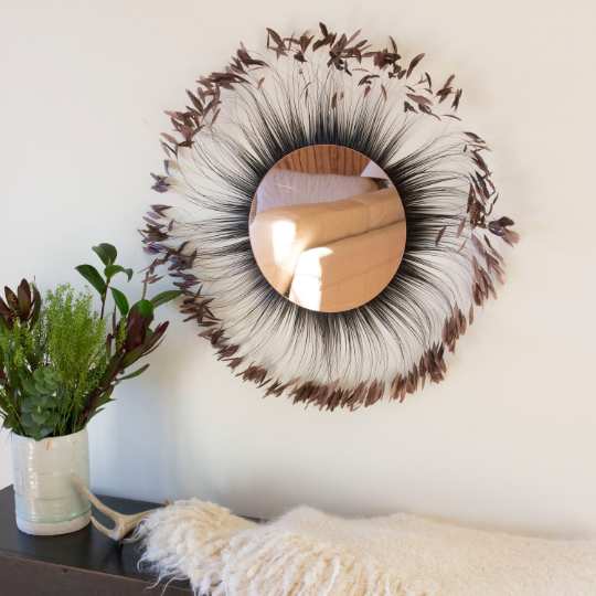 Decorative Feather Wall Art with Rose Gold Mirror - Feathers