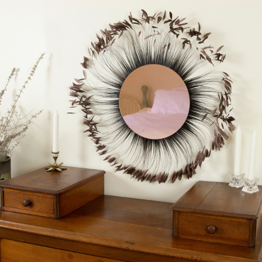 Decorative Feather Wall Art with Rose Gold Mirror - Feathers