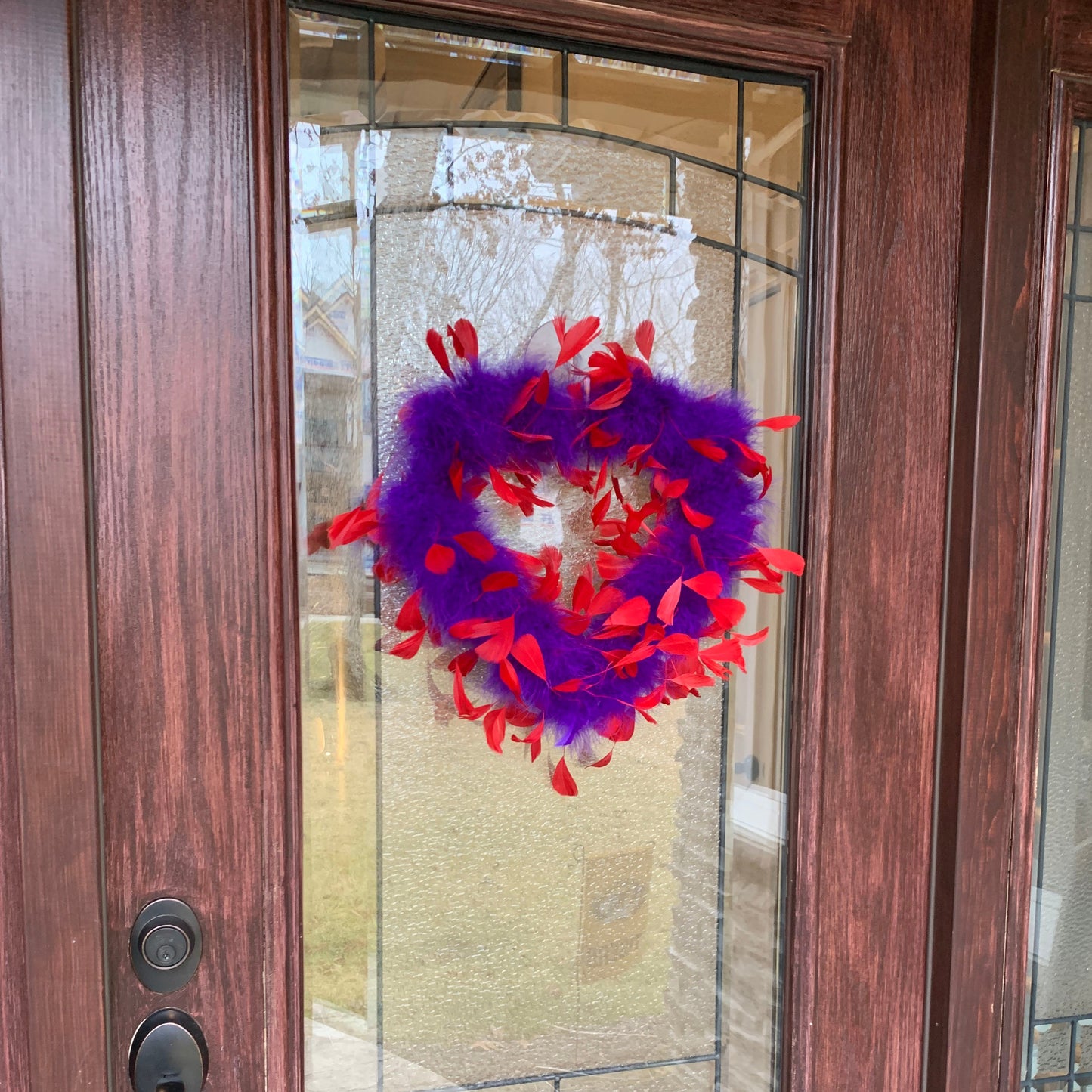 Decorative Red & Purple Feather Heart Shaped Wreath Wall Art - Feathers