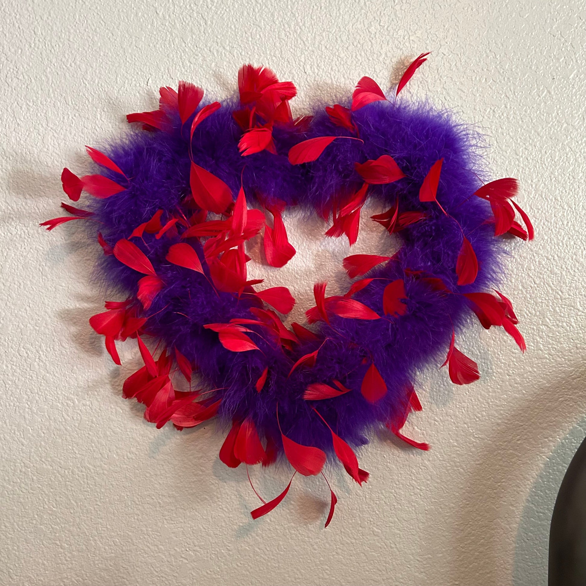 Decorative Red & Purple Feather Heart Shaped Wreath Wall Art - Feathers