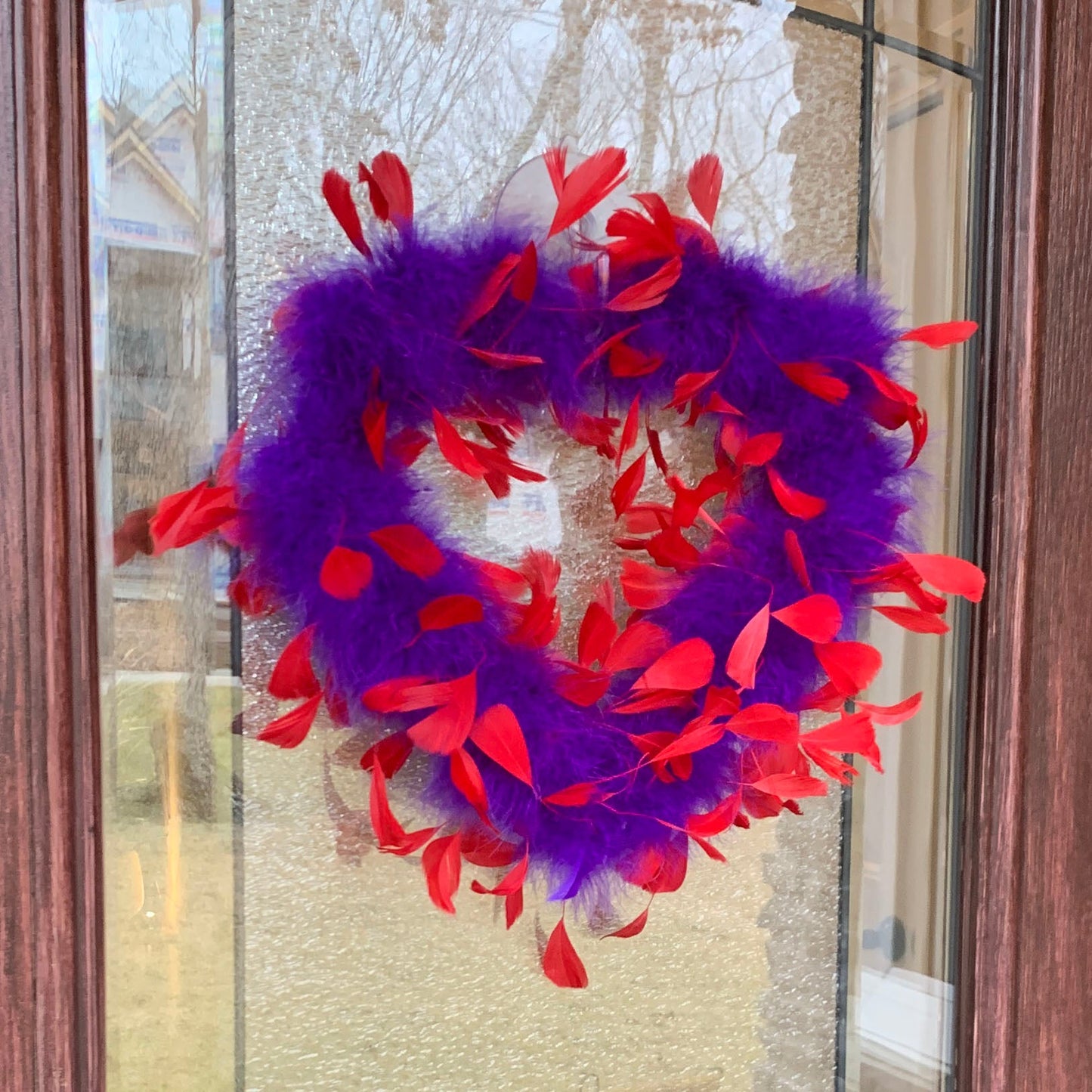 Decorative Red & Purple Feather Heart Shaped Wreath Wall Art - Feathers