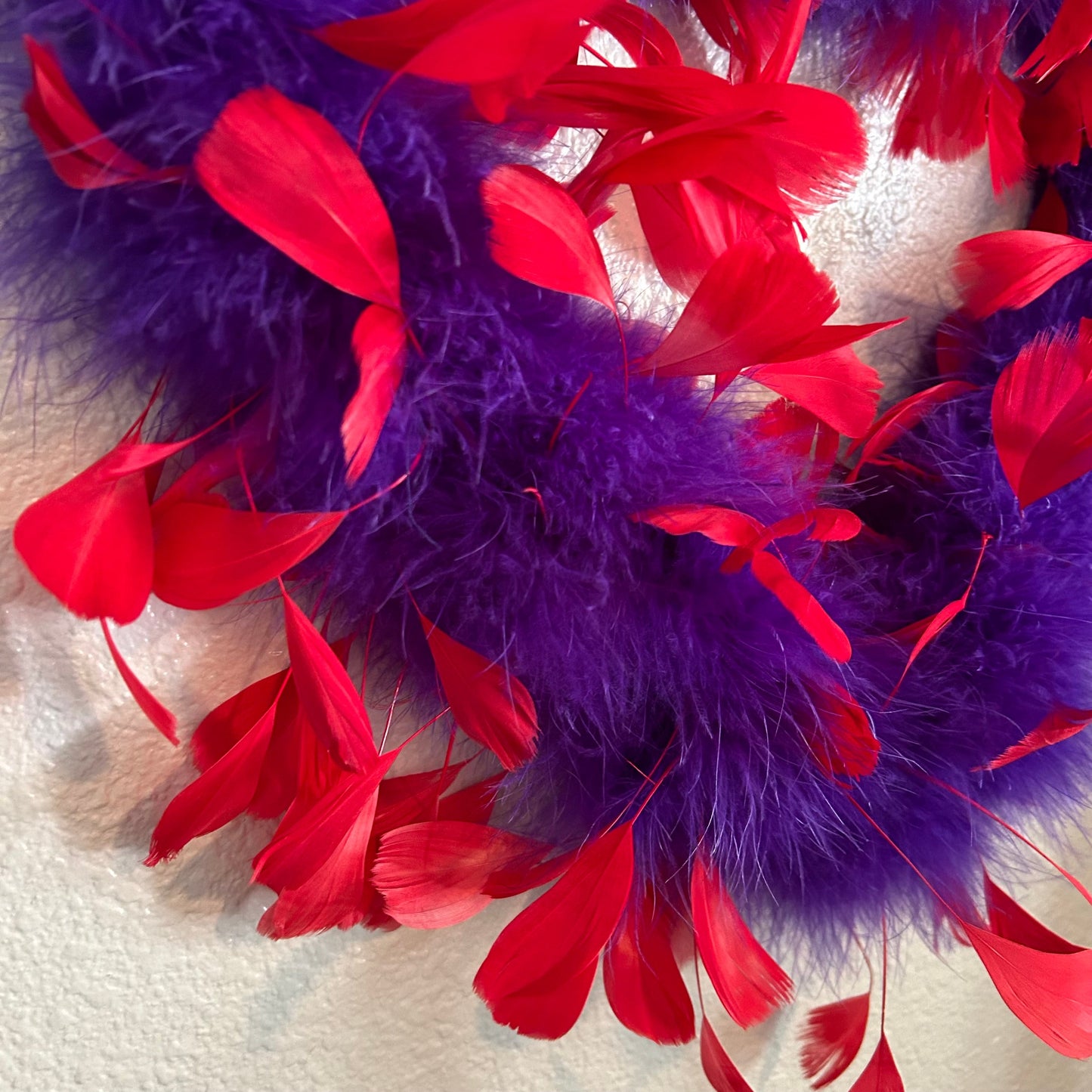 Decorative Red & Purple Feather Heart Shaped Wreath Wall Art - Feathers