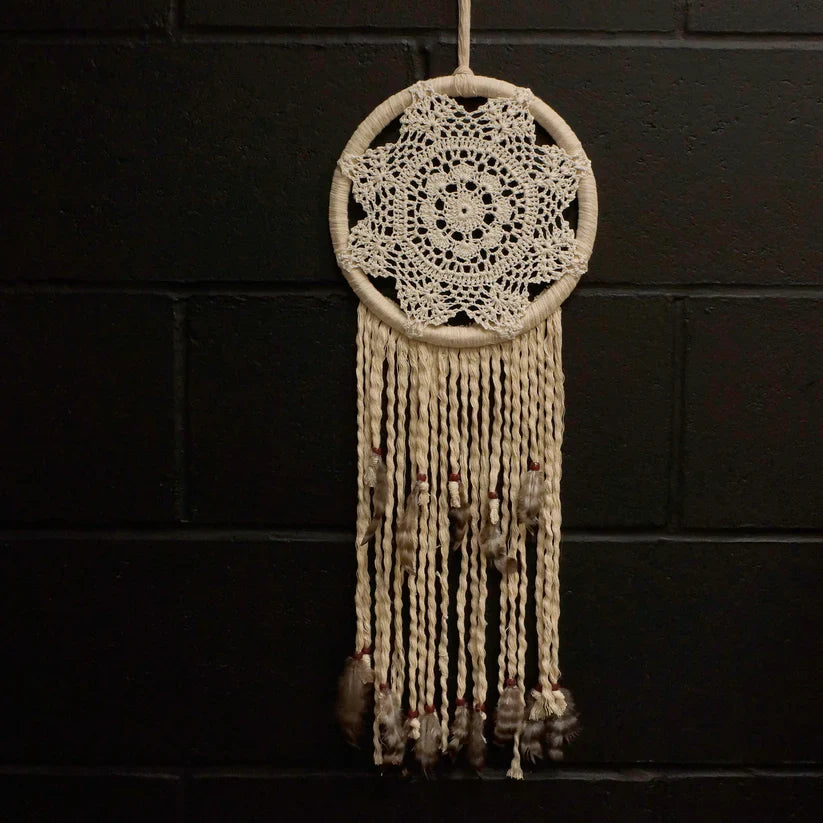 Dream Catcher With Feathers & Beads --Natural