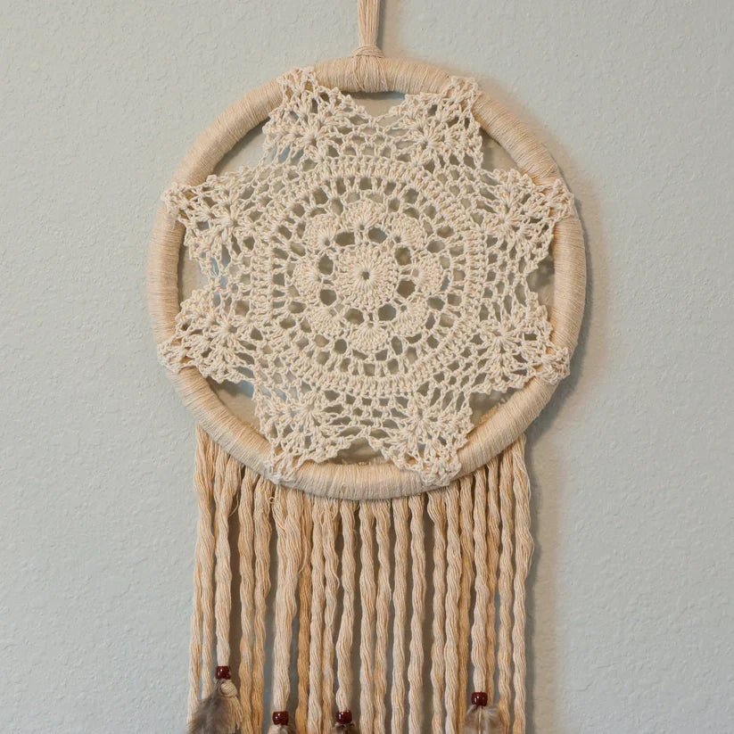 Dream Catcher With Feathers & Beads --Natural