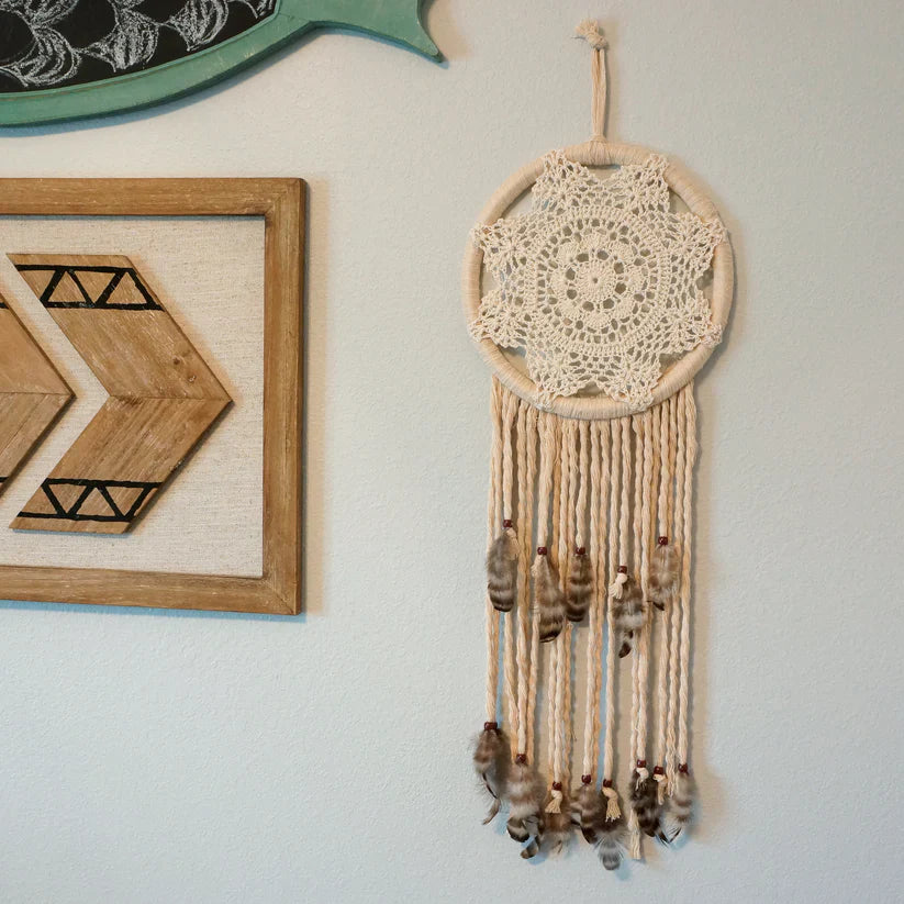 Dream Catcher With Feathers & Beads --Natural