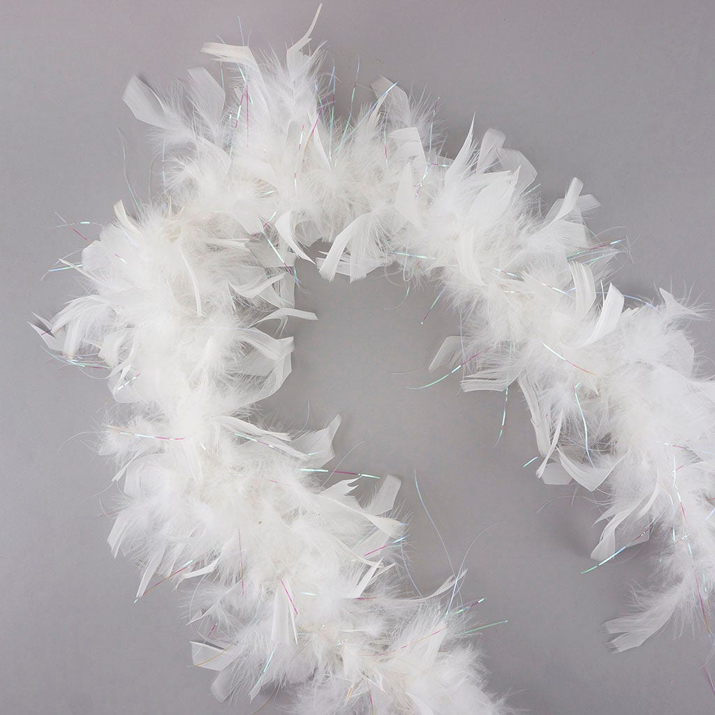 Dress Up Feather Boa for Little Girls - White/Opal Lurex - Chandelle Boa