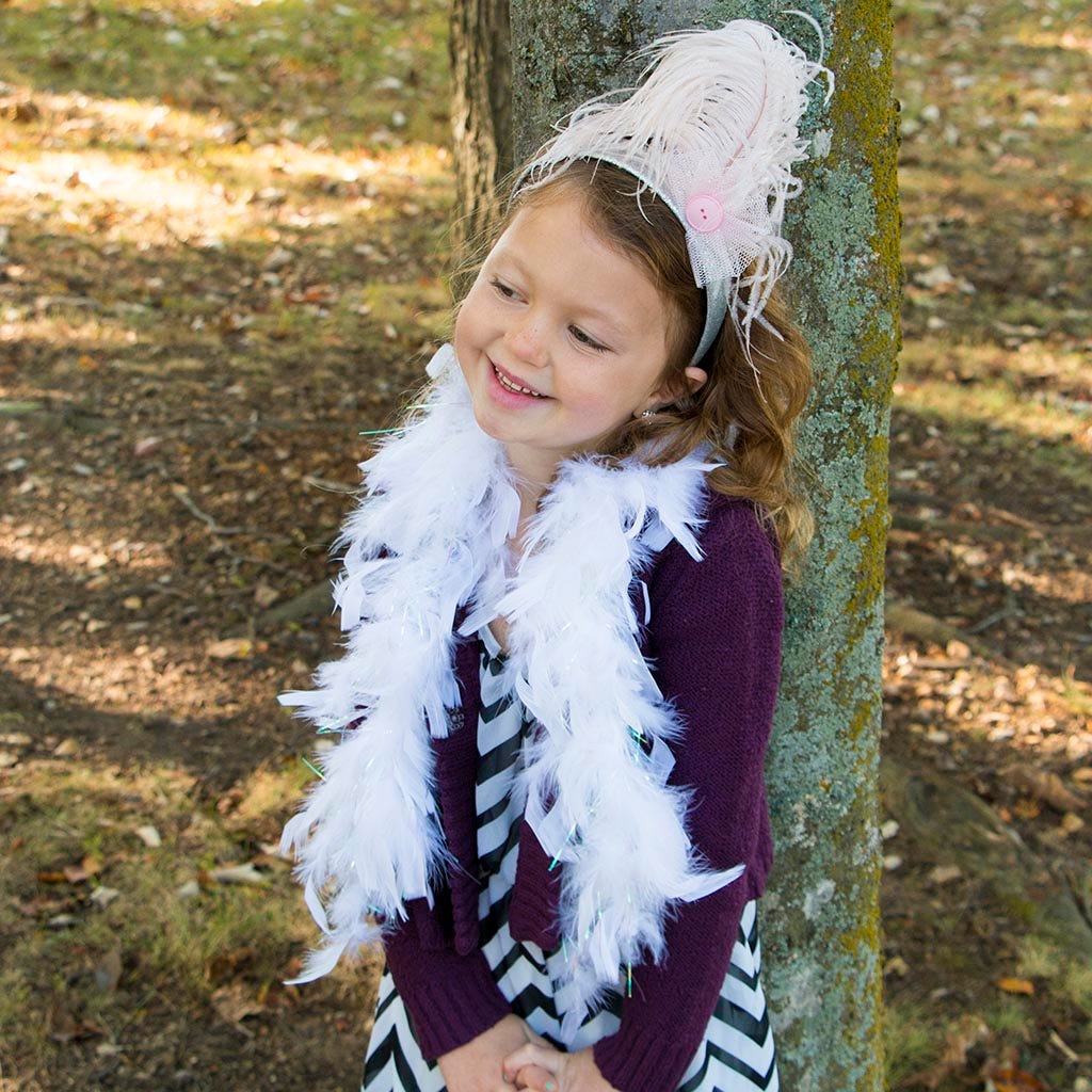 Dress Up Feather Boa for Little Girls - White/Opal Lurex - Chandelle Boa