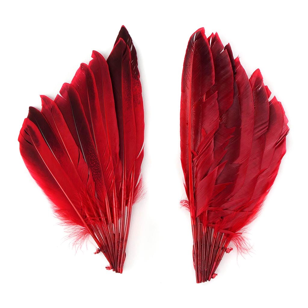 Duck Wing Fan Trim - Red - Feathers