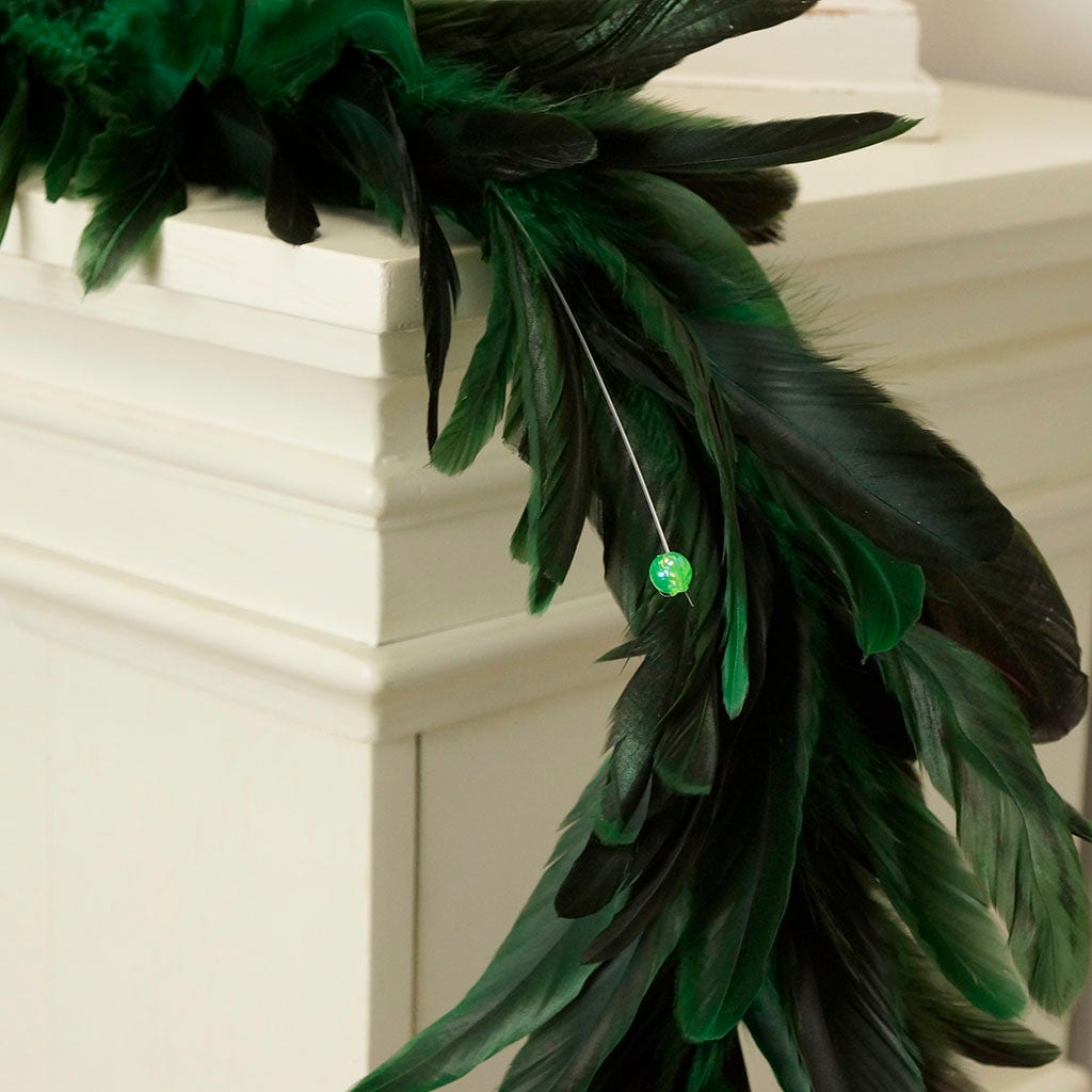 Dyed Bronze Schlappen Garland with Decorative Beads - 70’’ - Feathers