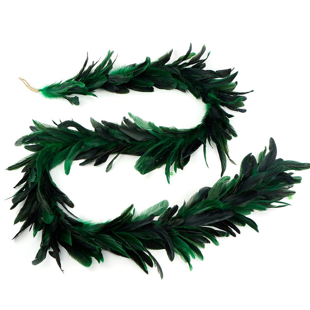 Dyed Bronze Schlappen Garland with Decorative Beads - 70’’ - Feathers