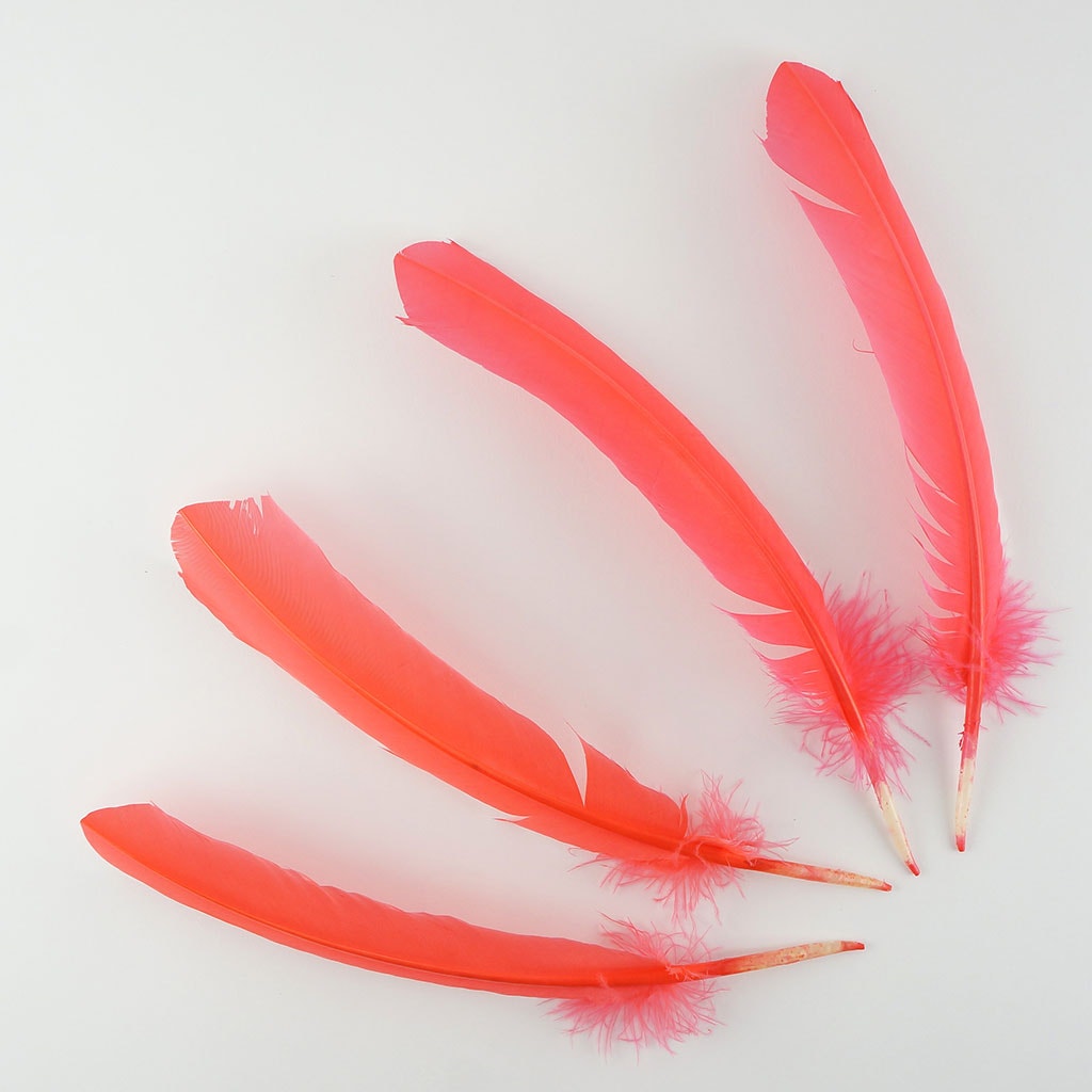 Dyed Turkey Quill Feathers -Hot Orange - Feathers