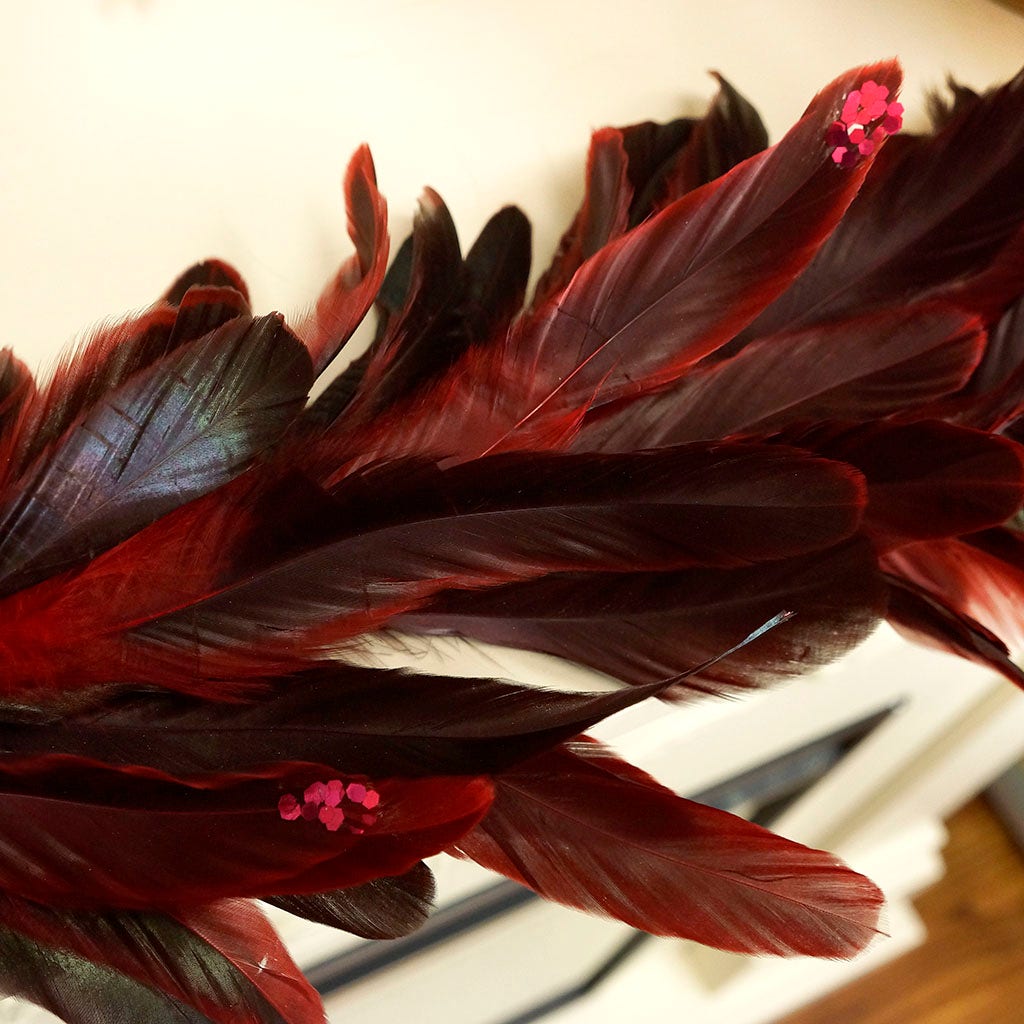 Elegant Red Feather Garland with Glitter Tips - Feathers