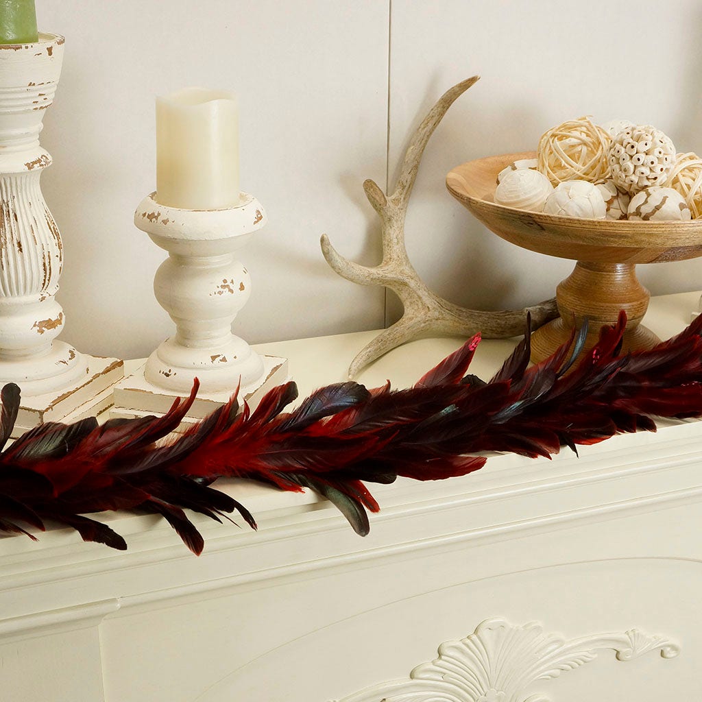 Elegant Red Feather Garland with Glitter Tips - Feathers