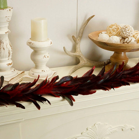 Elegant Red Feather Garland with Glitter Tips - Feathers