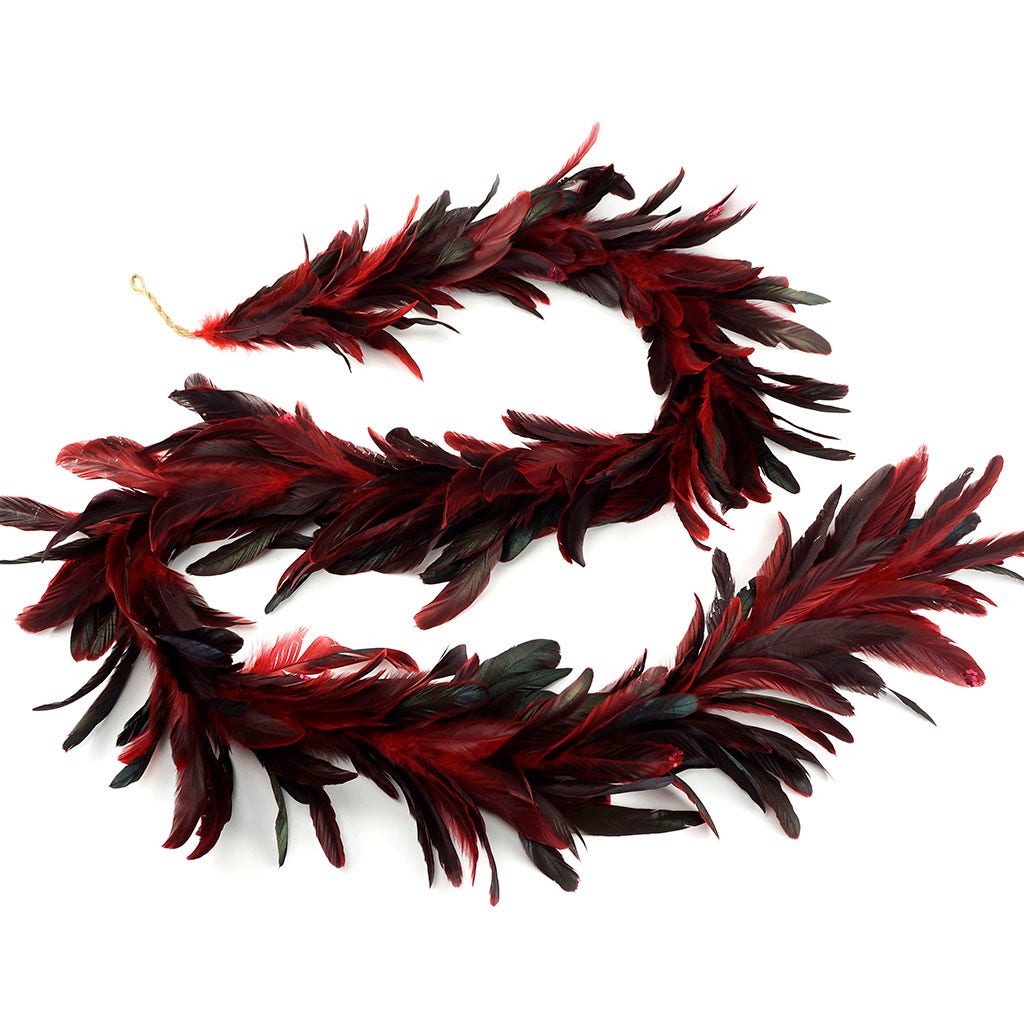 Elegant Red Feather Garland with Glitter Tips - Feathers