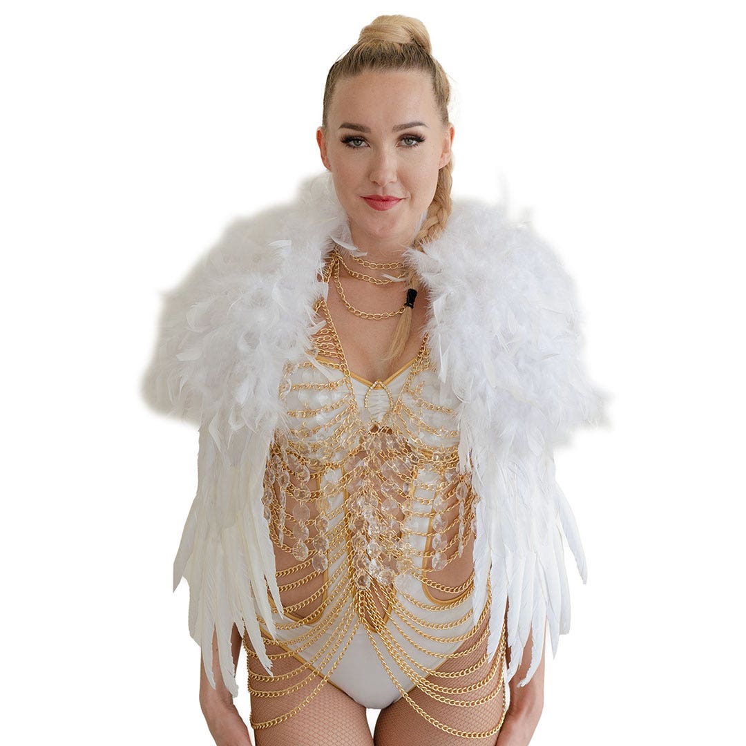 Epaulet - Shoulder Piece - White - Feathers