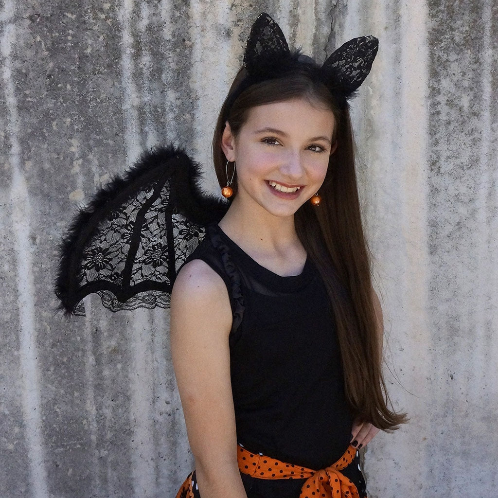 Feather and Lace Cat Ears Headband - Black - Feathers