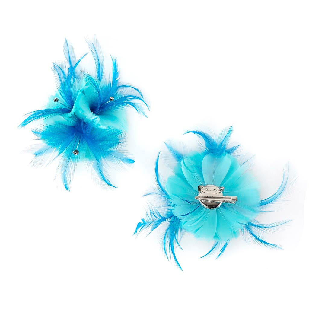 Feather Corsage-Coquille-Hackle-Jewel - Lt Turq/Dk Turq - Feathers