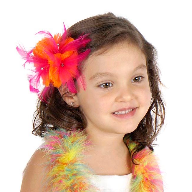 Feather Corsage-Coquille-Hackle-Jewel - Mango/Shocking Pink - Feathers